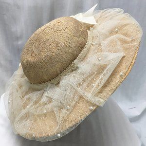 Beige Whittall & Shon Straw Sun Hat with Lace